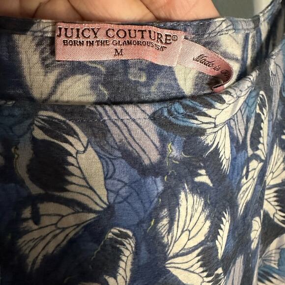 Juicy Couture Butterfly Blue Silk Viscose Mini Dress Butterflies Drop Waist - Picture 3 of 6